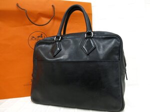 ◆HERMES エルメス◆メンズ◆プリュムドッグ◆カーフ レザー 本革◆ビジネス ハンド バッグ◆ブラック シルバー金具◆刻印:□P◆A9487