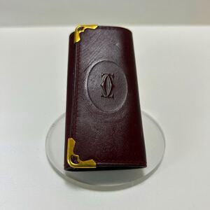 ◆Cartier カルティエ　マストライン　２C　キーケース ４連◆　ヴィンテージ　本革　ゴールド金具　ボルドー 【USED】1111