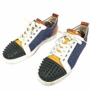 【ルブタン】本物 Louboutin 靴 28cm ルイスジュニア スタッズ スニーカー カジュアルシューズ スパイク レザー×デニム 男性用 メンズ 43