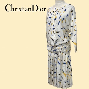 ★Christian Dior クリスチャンディオール★レディース 総柄 シルク混 総柄 セットアップ アンサンブル 白 ホワイト size 9 管:B:11