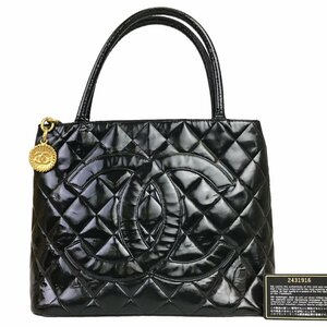 【1円～】 シャネル CHANEL バッグ ハンドバッグ トートバック マトラッセ エナメル ブラック ギャランティカード付属 ゴールド金具 中古