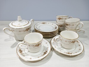 Noritake ivory china ティーカップ ソーサー シュガーポット 6客セット ノリタケ コーヒーカップ 食器 金彩 インテリア キッチン