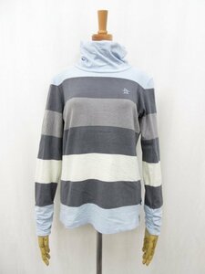 【マンシングウェア Munsingwear】 微起毛 ハイネック ボーダー ストレッチカットソー (レディース)sizeM ライトブルー系 ●5LT4916●