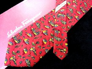 ♪今週の特売980円～♪2751♪良品【Ferragamo】フェラガモ【鳥 鴨 カモ 草葉 植物 柄】ネクタイ♪