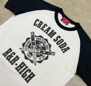 ★中古★ クリームソーダ ラグラン Tシャツ Sサイズ ★ 角ドクロ CREAM SODA ピンクドラゴン PINK DRAGON ロックンロール ジャックナイフ