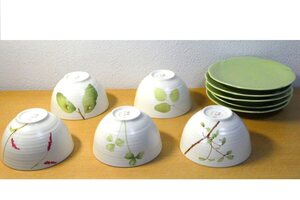 Й★林静一★森のしらべ★茶菓揃★湯呑★小皿★5客★陶器★YAMAKA★箱入り★未使用品★