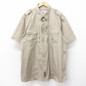 XL/古着 半袖 ワーク シャツ メンズ リップストップ 大きいサイズ ロング丈 ベージュ系 カーキ 24apr19 中古 トップス