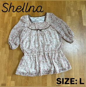 【Shellna】リバティ 小花柄 五分袖 シフォン チュニック Lサイズ