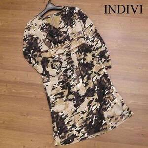 INDIVI インディヴィ 通年 総柄デザイン♪ 長袖 カシュクール ワンピース Sz.36　レディース 日本製　D3T00588_4#F