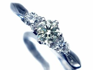 1円～【ジュエリー極】美しいグリーン！極上の輝き！天然グリーンダイヤ0.303ct＆クリアダイヤ0.16ct 高級Pt900リング a1151kl【送料無料】