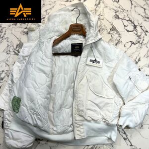 オールホワイト/フード有り(M) ●ALPHA INDUSTRIES アルファ ナイロン パーカー フライトジャケット ボア キルティング 白 MA-1 ワッペン