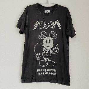 【希少】UNIF mickey オマージュ ダメージ Tシャツ グレー S ユニフ ミッキー パロディ TEE t-shirt grey LA joyrich 古着 vintage