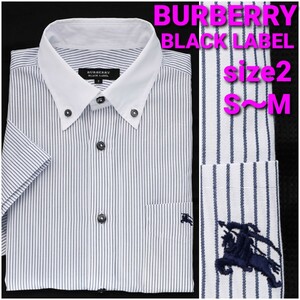 BURBERRY BLACK LABEL 半袖クレリックシャツ size2 メンズS～M ストライプ柄 ボタンダウン