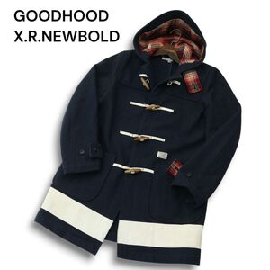 GOODHOOD × R.NEWBOLD ポールスミス 秋冬 ライン プリント★ メルトン ウール ダッフルコート Sz.L　メンズ ネイビー　A4T13388_C#N