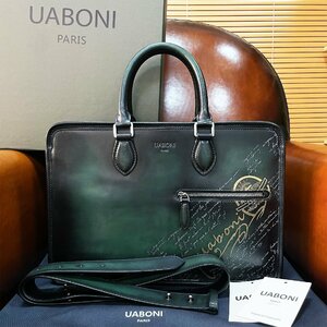 超人気 EU製 定価38万◆UABONI*ユアボニ*幻のパティーヌ*ブリーフケース◆ビジネスバッグ 手染 鞄 トートバッグ 本革 レザー