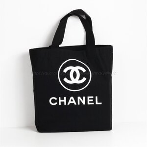 シャネル CHANEL ノベルティ 非売品 VIPギフト トートバッグ 縦長 帆布 キャンバス 両面 プリント ココマーク 黒 レディース ブランド 黒