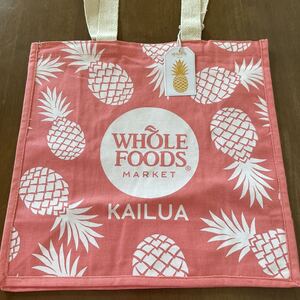 ハワイ WHOLE FOODS ホールフーズ マーケット トートバッグ タグアロハ エコバッグ キャンバスバック 新品 タグ付き カイルア ピンク