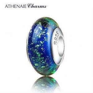 ATHENAIE パンドラ適合 ビーズチャーム シルバー925 ムラーノガラス Murano 925Silver Charm Bead Fit Pandora ブルー 海の底