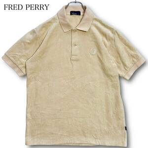 FRED PERRY フレッドペリー ポロシャツ パイル地 タオル地 ワッペン ロゴ 月桂樹 半袖 トップス ボタン ゴルフウェア イエロー Mサイズ
