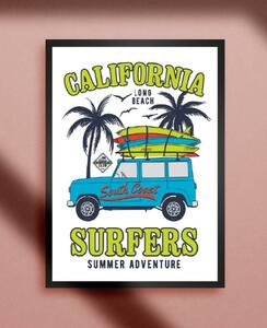 【A4額付き】カリフォルニア サーフィン サーフ ビーチ ジープ ランクル ジムニー 4WD 四駆 ポップアート 看板 アメリカン雑貨 ポスター 
