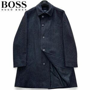 希少XL■ウールカシミヤ■ヒューゴボス HUGO BOSS ロングコート ステンカラーコート グレー系 メンズ 52 ビジネス 国内正規品 LL