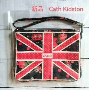 非売品新品「Cath Kidston ユニオンジャック×バラ花柄 ファスナーポーチ ストラップつき」キャスキッドソン　