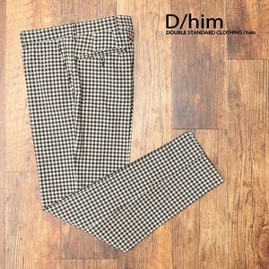 春夏/D/him/44サイズ/美脚パンツ 撥水 軽やかナイロン ストレッチ チェック柄 レトロ プレッピー 日本製 新品/茶×アイボリー/ib119/