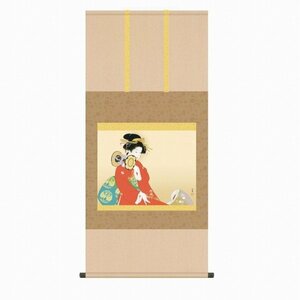 ◎上村松園『鼓の音（尺五横）』版画+手彩色★・掛け軸・【新品】