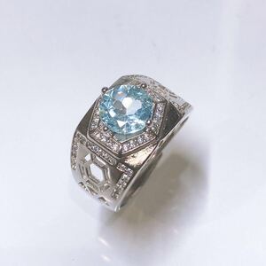 《ring》ステンレス製　２ct 宝石　ブルートパーズ　フリーサイズリング