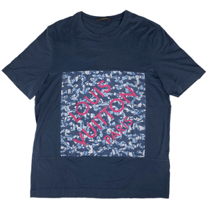 ルイ・ヴィトン Louis Vuitton ロゴ Tシャツ カモフラ メンズ トップス 半袖Ｔシャツ コットン ネイビー レディース 【中古】