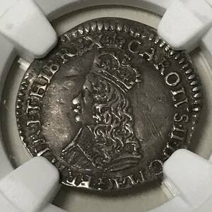 ★(1660-62) イギリス　２ペンス銀貨　チャールズ2世　NGC AU DETAILS BENT