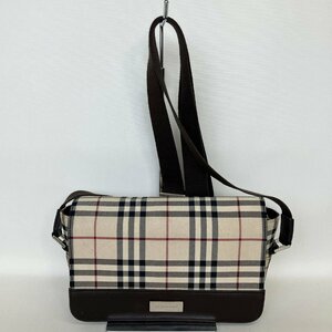 2409-60-1｜美品｜BURBERRY バーバリー ショルダーバッグ キャンバス 本革 レザー ダークブラウン ノバチェック