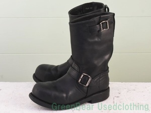 W308◆レディース【Prime Boots】高級エンジニアブーツ スチールトゥ 黒 ブラック 23.5cm