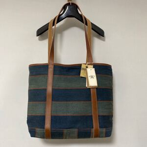 新品未使用品 定価75900円 RRL ハンドウーブン インディゴ ストライプド トート BAG 加工 手織り double RL ラルフローレンRalph Lauren