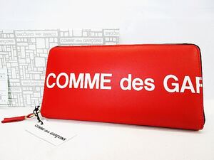 (D) 新品未使用 COMME des GARCONS コムデギャルソン HUGE LOGO レザー ラウンドファスナー長財布 レッド レザー