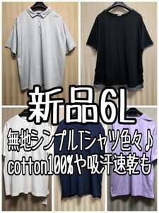 新品☆6L♪無地シンプルおしゃれTシャツ5枚セット☆a983