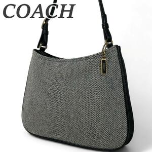 美品 COACH コーチ ハンドバッグ ワンショルダー ウール 普段使い お出掛け グレー 手提げ レディース レザー シンプル 肩掛け 通勤 通学