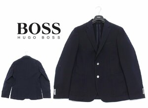 15万新品◆50=M～L◆BOSS ヒューゴボス 春夏ヴァージンウールブレンド ストレッチシアサッカー素材 サマースーツ SLIM FITジャケット濃紺 1