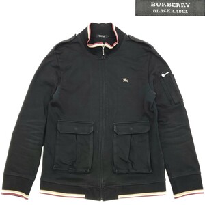 廃番ホース刺繍★BURBERRY BLACK LABEL★M位2ジップアップジャケット黒バーバリーブラックレーベル三陽商会正規品スウェット立ち襟 SZJ129