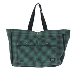 ◆PORTER ポーター トートバッグ◆ ネイビー/グリーン リバーシブル チェック柄 メンズ bag 鞄