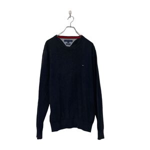 Tommy Hilfiger コットン ニット セーター トミーフィルフィガー L ブラック 古着卸 アメリカ仕入 a606-6344