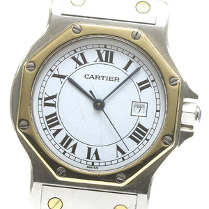 訳あり カルティエ CARTIER サントスオクタゴンLM YGベゼル デイト 自動巻き メンズ _830414