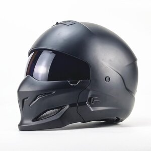 新しいデザインオートバイバイクヘルメットハーフヘルメットフルフェイスヘルメット レーシング組立式顎部分着脱できる4色艶消し黒