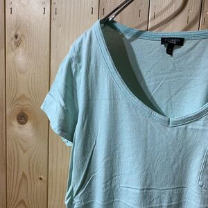 【KY539】US古着 TALBOTS Vネック半袖Tシャツ ミントグリーン レディース M ポス