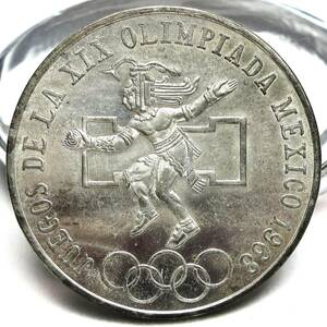 メキシコ 25ペソ銀貨 1968年Mo 38.05mm 22.61g KM#479.1 メキシコオリンピック