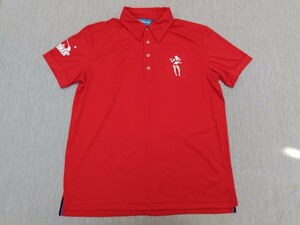 ☆美品☆【BunkerMentality】バンカーメンタリティー 半袖 ポロシャツ 赤 レッド サイズL ゴルフウェア GOLF バックプリント スポーツ