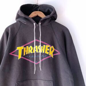 80s THRASHER ダイヤ スウェット パーカー Hanes L ブラック USA製 ビンテージ 80年代 スラッシャー 黒 菱形 オリジナル ヴィンテージ SK8