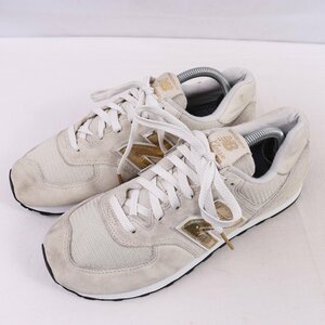 574 ニューバランス 26.5cm/new balance 灰 グレー 金 ゴールド 中古 古着 メンズ スニーカー yy4409