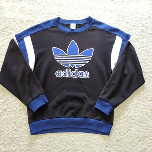 11-21【大人かっこいい】90sヴィンテージ古着　アディダスadidas 　デサント製　スウェット　 トレーナー　黑　トレフォイルロゴ　サイズM