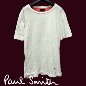 Paul Smith /ポールスミス メンズ 半袖Tシャツ ホワイト 刺繍デザイン Mサイズ I-4126